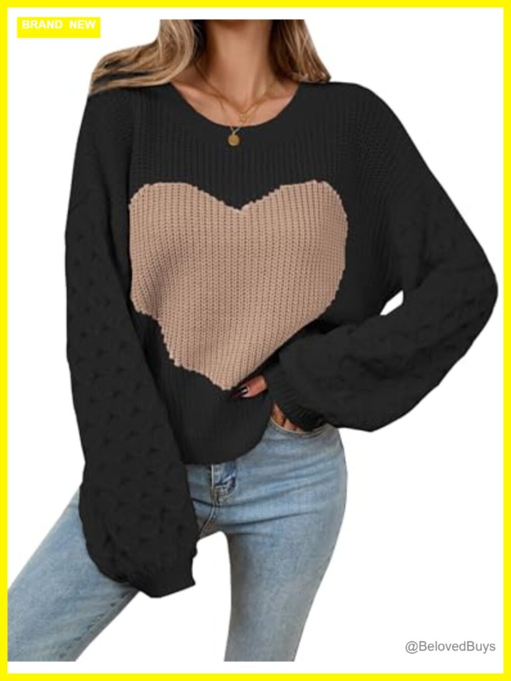 Oversized Cable Knit Heart Sweater Women's Pullover Fall Winter Tops